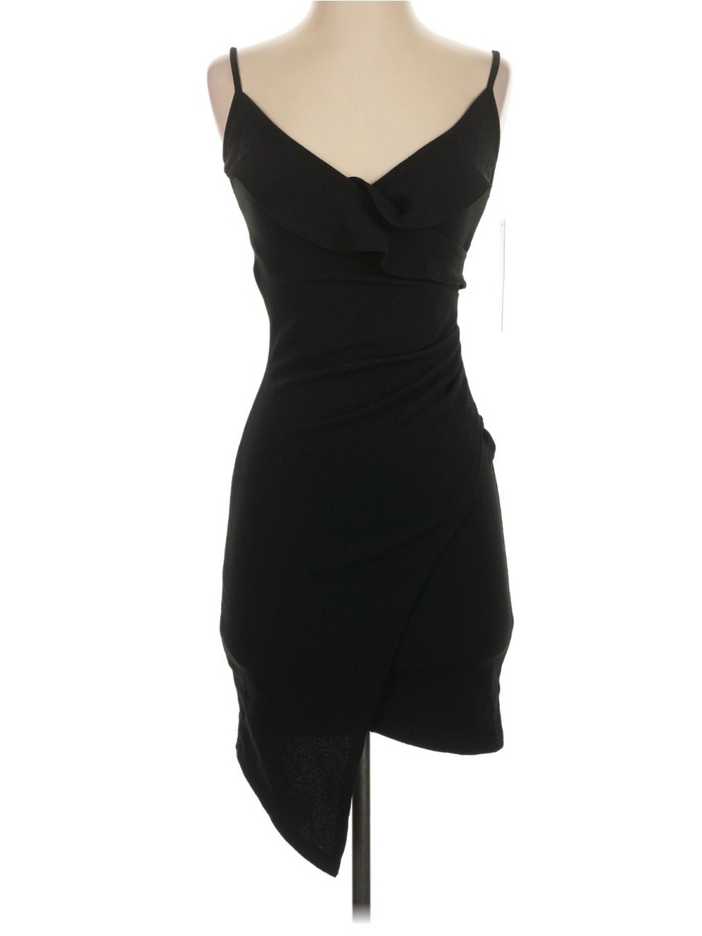 Crave Fame Black Asymmetric Spaghetti-Strap Dress